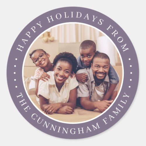 Happy Holidays Modern Simple Chic Family Photo Classic Round Sticker