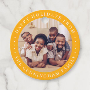 Happy Holidays Modern Simple Chic Family Photo Favor Tags