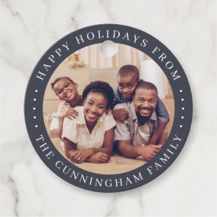 Happy Holidays Modern Simple Chic Family Photo Favor Tags