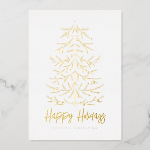 Happy Holidays Modern Simple Christmas Tree Foil Holiday Card