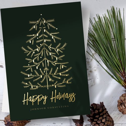 Happy Holidays Modern Simple Christmas Tree Foil Holiday Card