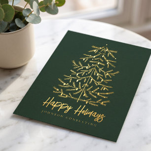 Happy Holidays Modern Simple Christmas Tree Foil Holiday Postcard