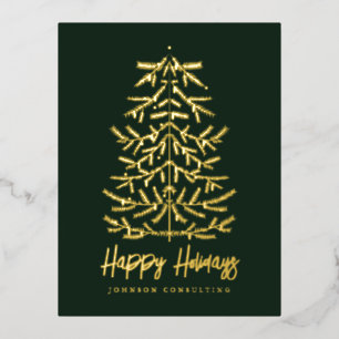 Happy Holidays Modern Simple Christmas Tree Foil Holiday Postcard