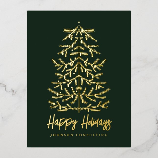 Happy Holidays Modern Simple Christmas Tree Foil Holiday Postcard (Front)