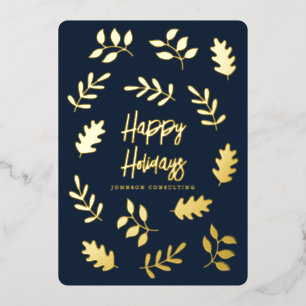 Happy Holidays Modern Simple Foliage Botanical Foil Holiday Card
