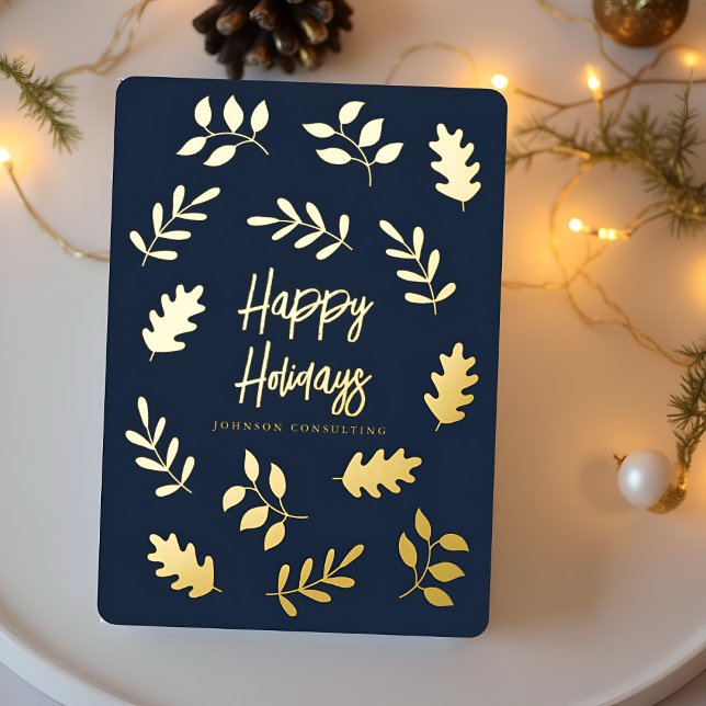 Happy Holidays Modern Simple Foliage Botanical Foil Holiday Card (Creator Uploaded)