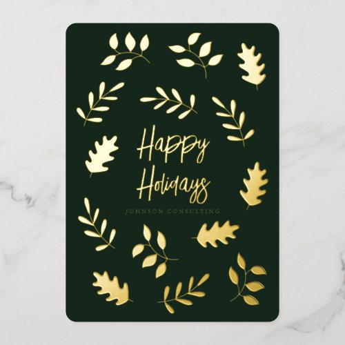Happy Holidays Modern Simple Foliage Botanical Foil Holiday Card