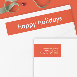 Happy Holidays   Modern Simple Minimal Bright Red Wrap Around Label