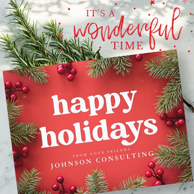 Happy Holidays Modern Stars and Golden Pine Cones Announcement Postcard (Creator Uploaded)