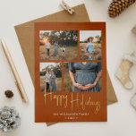 Happy Holidays Modern Terracotta Photo Collage Foil Holiday Card<br><div class="desc">Modern Holiday card in Terracotta,  customized with a photo collage of four images of your choice inside a delicate gold frame - real gold foil for Merry Christmas. Background color and color of the stripes on the backer can be changed in the design tool if you like.</div>