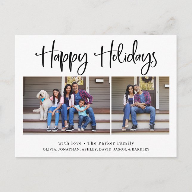 Happy Holidays | Modern Two Photo Holiday Postcard (Front)