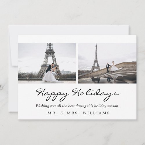Happy Holidays Modern White  Black Photo Collage Holiday Card