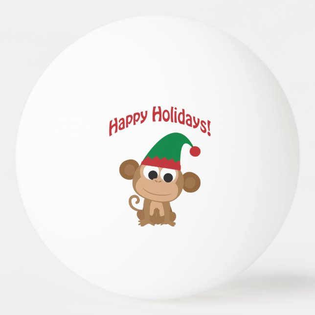 Happy Holidays! Monkey Christmas Elf Ping Pong Ball (Front)