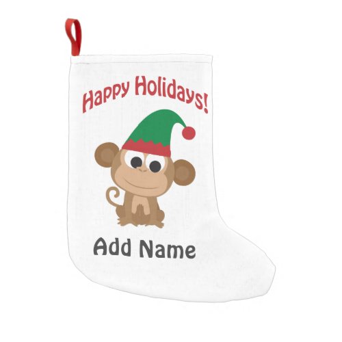 Happy Holidays Monkey Christmas Elf Small Christmas Stocking