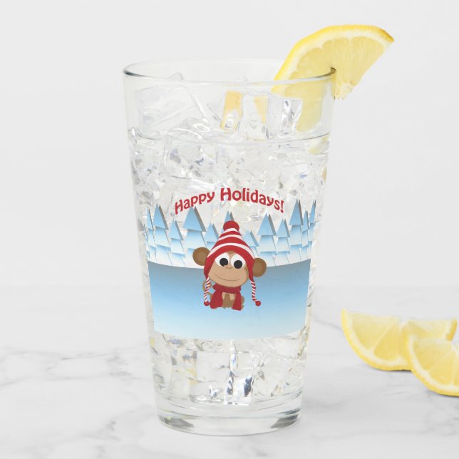 Happy Holidays Monkey Glass (Back Ice)