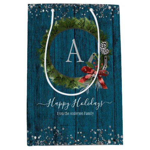 Happy Holidays Monogram Country Medium Gift Bag