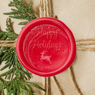 Happy Holidays Monogram Reindeer Christmas Wax Seal Stamp
