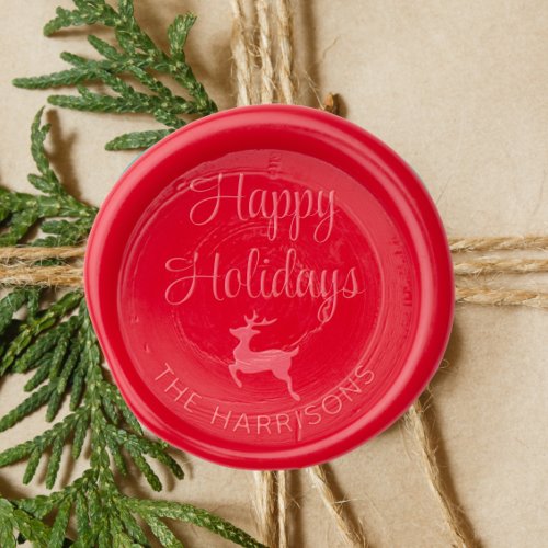 Happy Holidays Monogram Reindeer Christmas Wax Seal Sticker