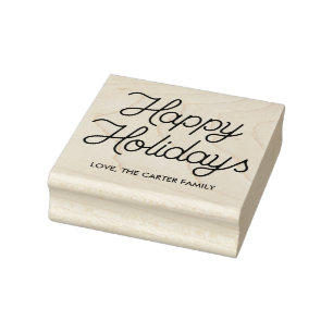 Happy Holidays Monoline Script Rubber Art Stamp