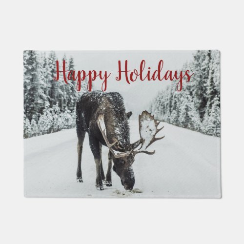 Happy Holidays Moose In Snow Doormat