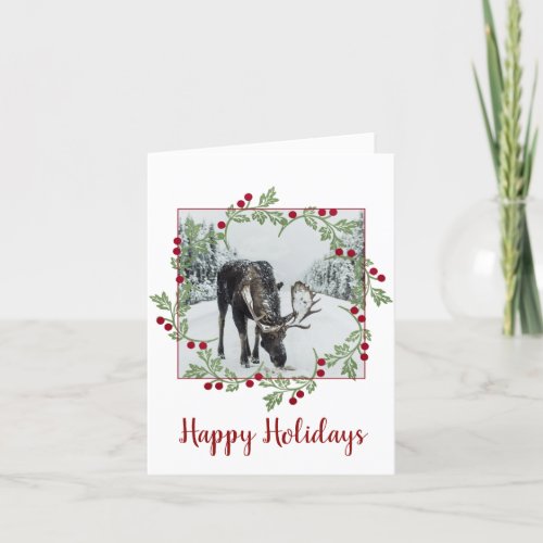 Happy Holidays Moose Snow Holiday Card