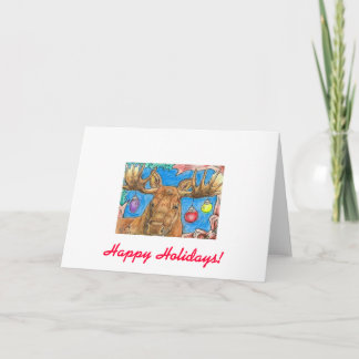 Happy Holidays Moose with Ornaments Holiday Card