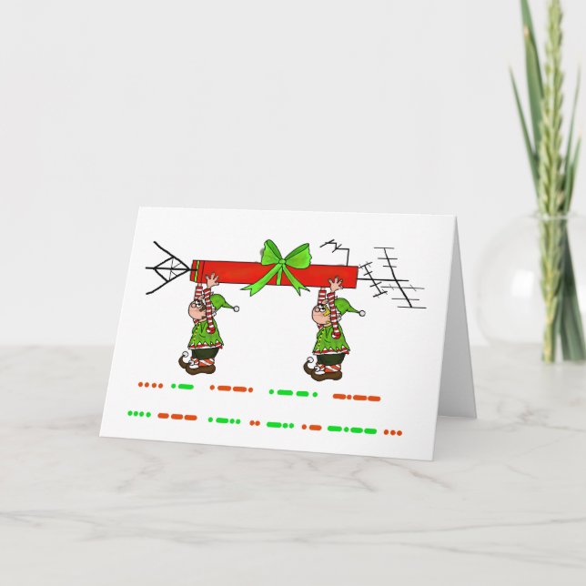 Happy Holidays Morse Code Card with Elves (Front)