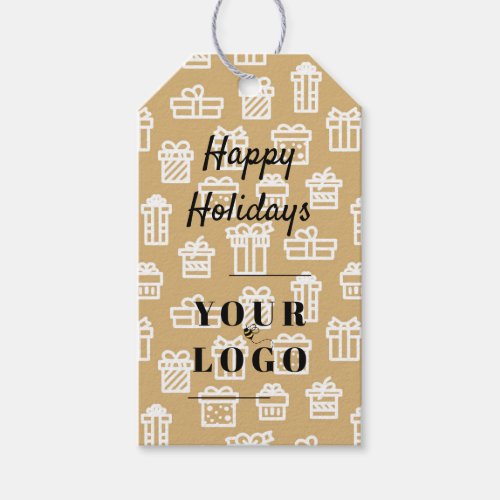 Happy Holidays My Custom Logo Business Pattern  Gift Tags