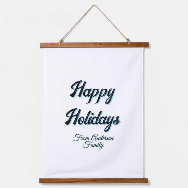 Happy holidays name family gifts stylish retro boh hanging tapestry (Front)