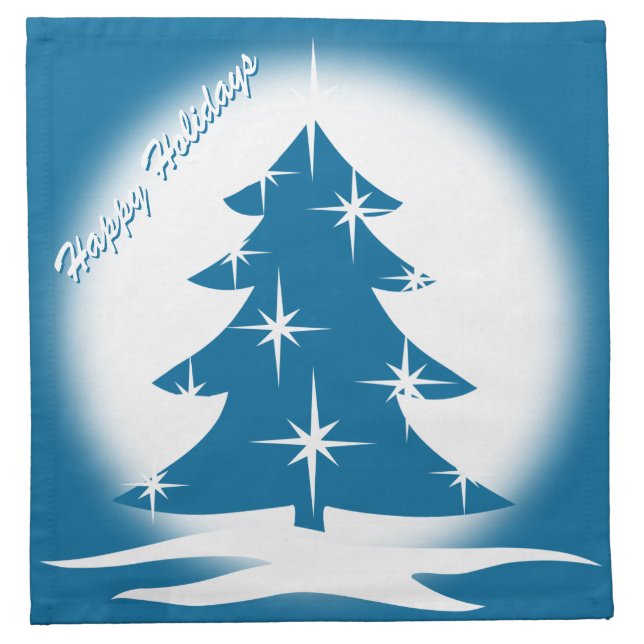 Happy Holidays Napkins Personalized Blue Tree (Front)