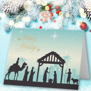Happy Holidays Nativity Manger Scene Holiday Card
