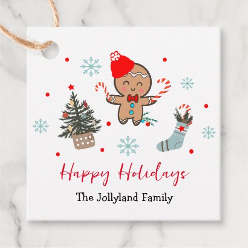 Happy Holidays Nature pine trees Gingerbread man Favor Tags