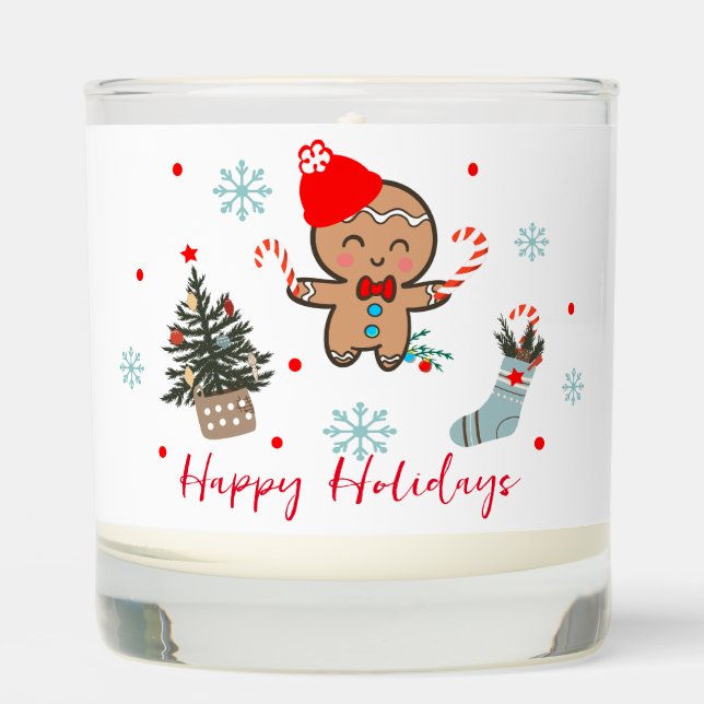 Happy Holidays Nature pine trees Gingerbread man Scented Candle (Front)