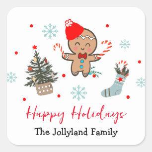 Happy Holidays Nature pine trees Gingerbread man Square Sticker