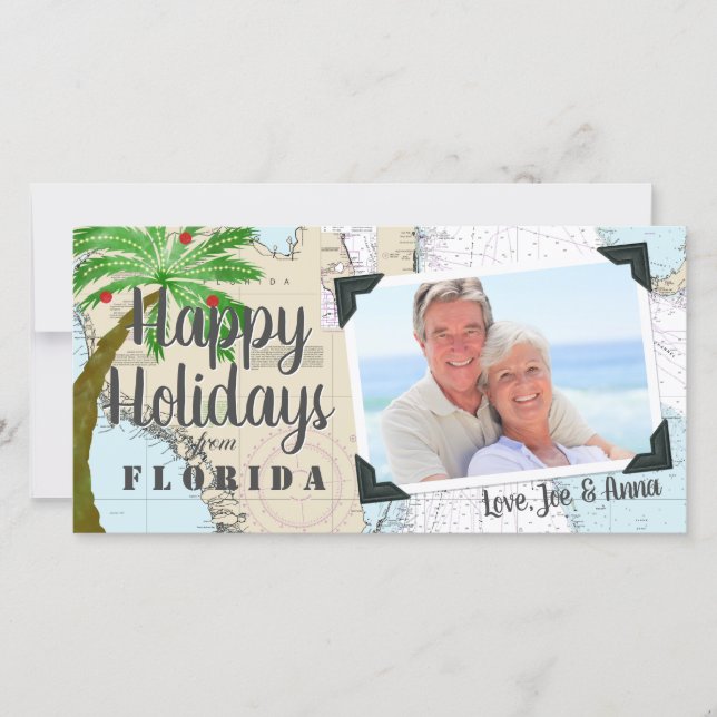 Happy Holidays Nautical Tropical Florida Holiday Card (Front)