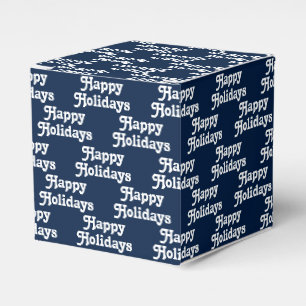 "Happy Holidays" navy blue white Holiday Gift Favor Boxes