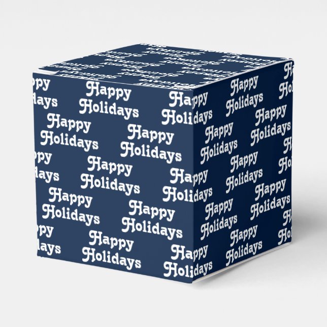 "Happy Holidays" navy blue white Holiday Gift Favor Boxes (Front Side)