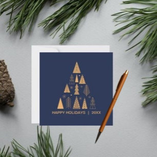 Happy Holidays Navy Gold Modern Christmas Card
