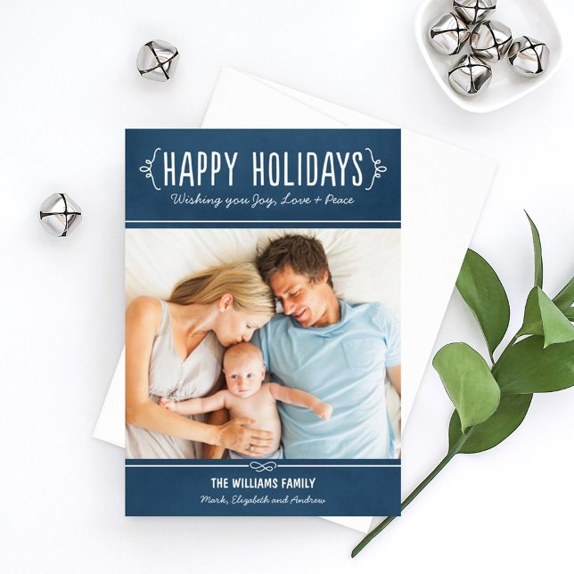 Happy Holidays Navy Joy Love Peace Family Photo Holiday Card (Creator Uploaded)