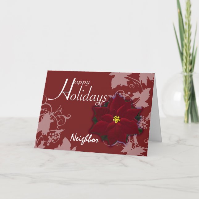 Happy Holidays Neighbor card Christmas Poinsettia (Front)