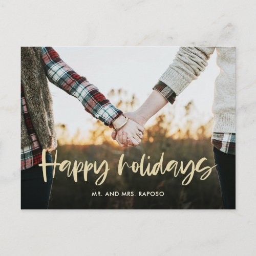 Happy Holidays Neutral Christmas Photo Couples Holiday Postcard