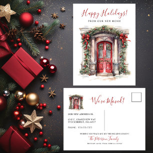 Happy Holidays New Home Front Door Moving Announcement Postcard