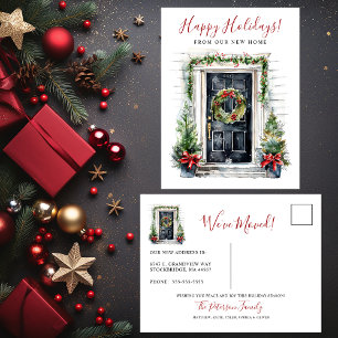 Happy Holidays New Home Front Door Moving Announcement Postcard