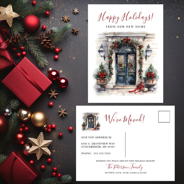 Happy Holidays New Home Front Door Moving Announcement Postcard (Creator Uploaded)