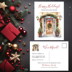Happy Holidays New Home Front Door Moving Announcement Postcard