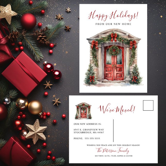 Happy Holidays New Home Front Door Moving Announcement Postcard (Creator Uploaded)