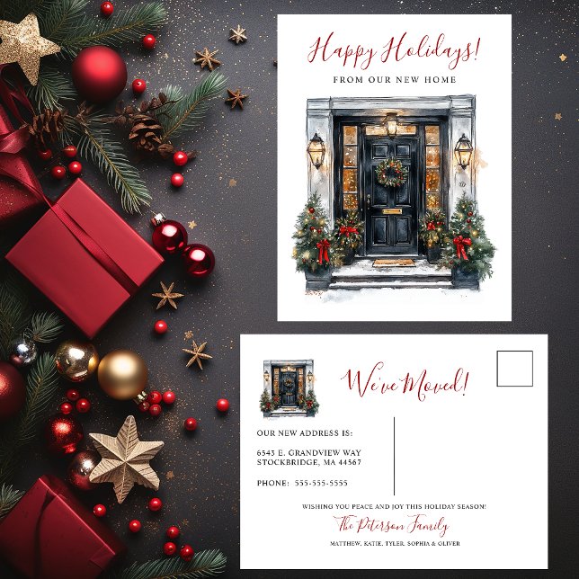 Happy Holidays New Home Front Door Moving Announcement Postcard (Creator Uploaded)