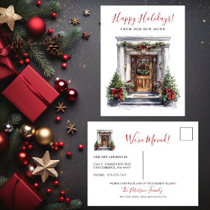 Happy Holidays New Home Front Door Moving Announcement Postcard