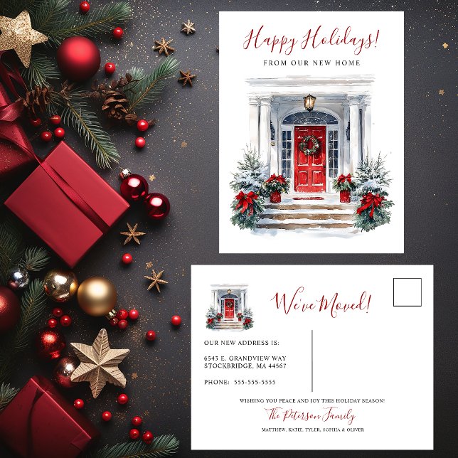 Happy Holidays New Home Front Door Moving Announcement Postcard (Creator Uploaded)
