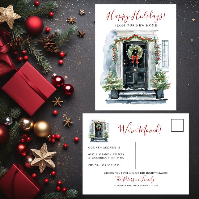 Happy Holidays New Home Front Door Moving Announcement Postcard (Creator Uploaded)